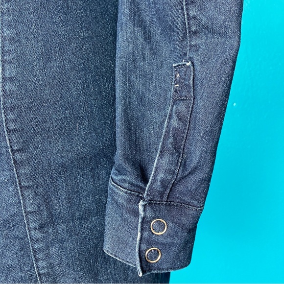 Fitted Denim Mini Dress w/ Long Sleeves in Dark Wash Blue Jean Size 2 XS - Picture 6 of 9